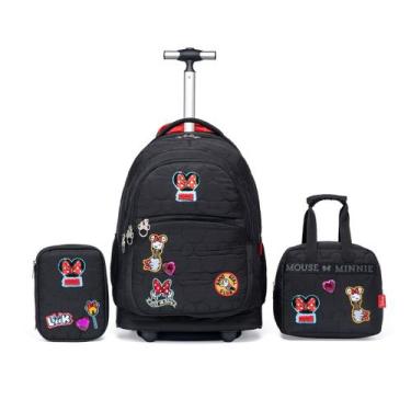 Imagem de Kit Mochila Lancheira Estojo Escolar Minnie Infantil Rodinha Disney