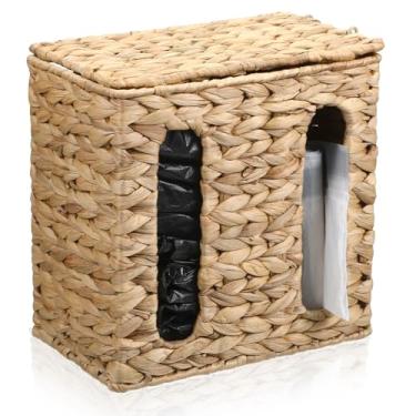 Imagem de Dispensador de saco de lixo com tampa Suporte de saco de lixo de plástico para montagem na parede, jacinto de água, sacos de mercearia, organizadores de armazenamento sob a pia para cozinha, armário