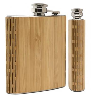 Imagem de Cantil de madeira WUDN de 170 g – Corpo de aço inoxidável, bambu real