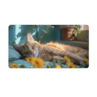Imagem de FoRes Tapete de rato com flores dormindo para gatos grandes e aconchegantes para jogos, base de borracha, antiderrapante, tapete de mesa, acessórios de computador, suprimentos para escritório, casa,