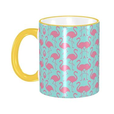 Imagem de Xícara de café expresso de cerâmica flamingo rosa, caneca de cerâmica revestida DIY, para café, sopa, chá, leite, latte, cacau quente, colorido divertido 340 g.