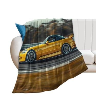 Imagem de HouLaiZhe Cobertor super macio de flanela amarelo JDM carro S2000 Speed Motion Blur Cool Lightweight Cooling Blankets para sofá-cama, cadeira, sofá, carro, viagem ao ar livre, leve, quente, 152 x 203