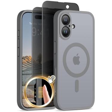 Imagem de Capa magnética para iPhone 16 com botão de controle de câmera, compatível com MagSafe, [proteção total da câmera] [protetor de tela de privacidade] Capa de telefone transparente fosca antiderrapante