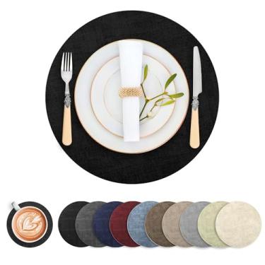 Imagem de Jogo americano redondo de couro sintético, conjunto com 4, tapetes de mesa reversíveis resistentes ao calor, antiderrapantes, tapetes impermeáveis e limpáveis para mesa de jantar, laváveis para