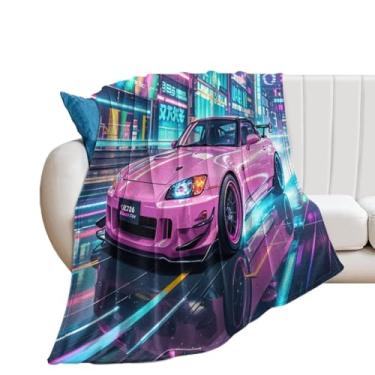 Imagem de HouLaiZhe Cobertor Super Macio Flanela JDM Carro S2000 Esportes Neon City Cobertores de Refrigeração Leve para Sofá-Cama Cadeira Sofá Carro Viagem ao Ar Livre Leve Quente 127 cm x 152 cm