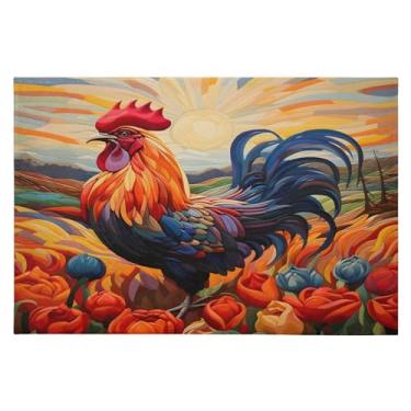 Imagem de Tapete de área 60 x 90 cm macio lavável tapete antiderrapante com forro de borracha galo em tulipas tapetes de área para sala de estar, quarto, decoração de casa