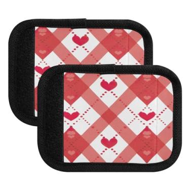 Imagem de Qilmy Red Love Buffalo Xadrez Alça de Bagagem Embalagem com 4 Identificadores de Bagagem Identificadores de Bagagem Capa de Punho Conforto para Carrinho de Viagem Bolsa Mala de Viagem de Avião