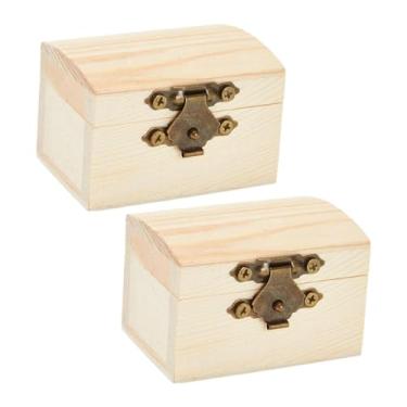Imagem de Dynwave Conjunto de 2 caixas de madeira inacabadas, porta-tesouros, caixas de armazenamento doméstico sem pintura para joias, bijuterias, projetos de, Style a