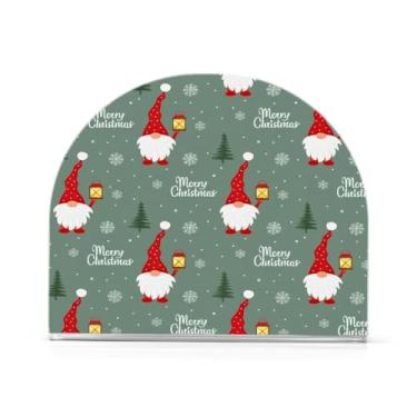 Imagem de Qilmy Suporte de guardanapo acrílico de gnomo fofo de Natal, porta-guardanapos para mesas cozinha restaurante decoração de casa, suporte decorativo moderno para guardanapos de coquetel de papel de
