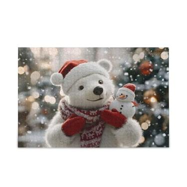 Imagem de STAYTOP Quebra-cabeças de urso branco com um cachecol para adultos ou crianças, 1000 peças, descompressão intelectual, divertido, jogo de quebra-cabeça para a família, presente de brinquedo de Natal