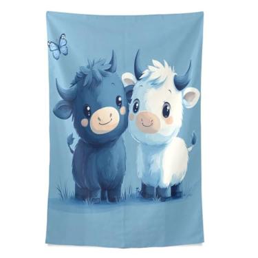 Imagem de STAYTOP Tapeçaria de parede de vaca com desenho fofo para decoração de casa, decoração de dormitório, sala de estar, quarto, tapete de parede (90 × 60 pol)