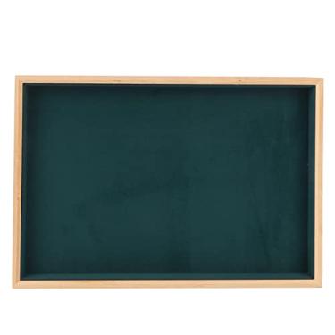 Imagem de HEEPDD Bandeja de Exibição de Joias 35,5 × 24,5 × 3cm Organizador Sem Arranhões para Brincos, Colares, Pulseiras, Anéis Bandeja de Armazenamento de Joias, Acessórios de Flanela de Madeira Bege (Verde)