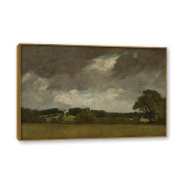 Imagem de Moldura de teca. Arte em tela romantismo estilo constable (paisagem 61), pintura de paisagem inglesa emoldurada, decoração de parede elegante para sala de estar escritório. 60 x 90 cm - 23,7 x 35,5