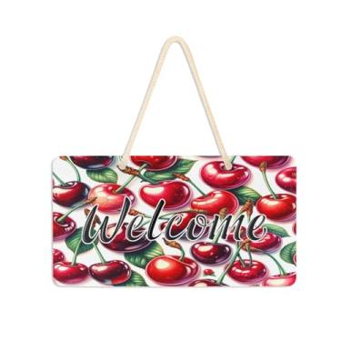 Imagem de Burbuja Placa de boas-vindas Juicy Cherry para porta da frente, placa de boas-vindas de PVC para decoração de férias, 15 x 28 cm