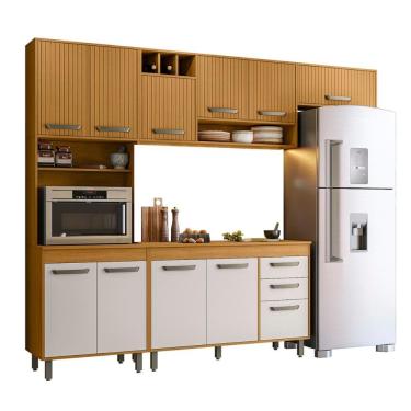 Imagem de Armario De Cozinha Malta Com 11 Portas E 2 Gavetas Freijo/ripado/off Acetinado Freijo/r...