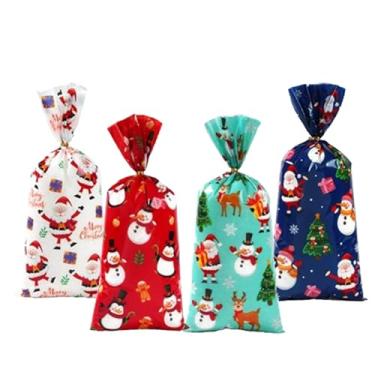 Imagem de 25 unidades de sacos de Natal de celofane com laços dourados torcidos 4 estilos para biscoitos doces