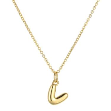 Imagem de TASBERN Colar com inicial bolha para mulheres, minúsculo, banhado a ouro 18K, alfabeto A-Z, minimalista, joia delicada, presente de aniversário para ela, Banhado a ouro, Sem Pedra Preciosa