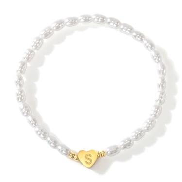 Imagem de SHINUS BOHO Pulseiras femininas com pingente de coração dourado com contas de pérolas de água doce, lindas contas elásticas feitas à mão, joias modernas, dia dos namorados, presentes de feriado para