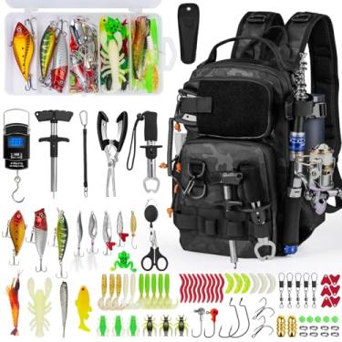 Imagem de THKFISH Kit de ferramentas de pesca, mochila e caixa de equipamentos com equipamentos incluídos, iscas, anzóis e chumbadas, kit de acessórios, alicate, garra de lábio de peixe, equipamento de pesca e