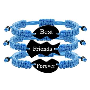 Imagem de Vivaday Pacote com 3 pulseiras Best Friend Forever - Pingentes de coração de corda trançada, joias de amizade combinando gravadas para melhores amigas, homens e mulheres, adjustable, Poliéster, Sem
