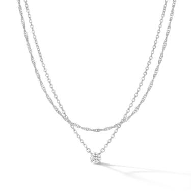 Imagem de Gargantilha de camada dupla de cobre com zircônia de cristal para joias femininas, Standard, Metal, Zircônia cúbica