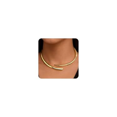 Imagem de GoldGifts Colar de gargantilha grossa dourada e prata para mulheres, colar ousado, colares abertos com dobradiças, joias modernas para mulheres, Latão, Sem Pedra Preciosa