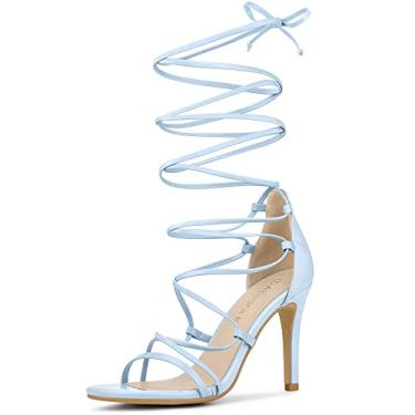 Imagem de Allegra K Sandálias femininas de salto agulha com tiras e cadarço, Azul-celeste, 36