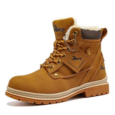 Imagem de VITUOFLY Botas de caminhada para meninos e crianças sapatos de caminhada para meninas ao ar livre quentes botas de neve para aventuras sapatos de caminhada antiderrapante tênis de fivela de aço durável e confortável, Yellow-8116, 6.5 Big Kid