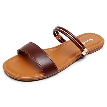 Imagem de VenusCelia Sandália feminina com alças duplas largas, Marrom, 10.5 Wide