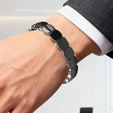 Imagem de Pulseira de hematita masculina com contas de pedra natural elástica para cura joias de presente, Medium, Cálculos biliares pretos, Sem Pedra Preciosa