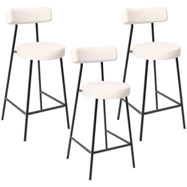 Imagem de Kit 03 Banquetas Baixa Para Cozinha Sala De Jantar Bancada Milão L02 Linho Cru - Lyam Decor