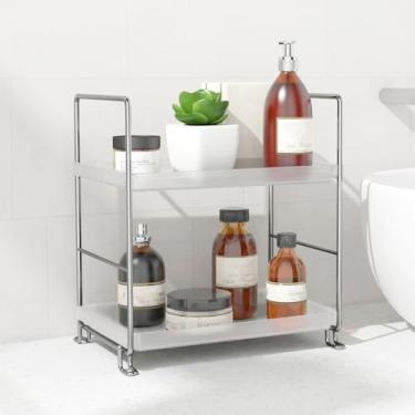 Imagem de Organizador de banheiro de 2 andares, prateleira de temperos de cozinha ou prateleira de maquiagem organizador de cuidados com a pele e bandeja de armazenamento de quarto (prata e translúcido)