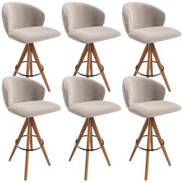 Imagem de Kit 06 Banquetas Alta Giratória Bar Cozinha Sala de Jantar Bar Mia L02 Bouclê Creme - Lyam Decor