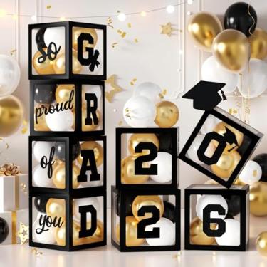Imagem de Decorações de festa de formatura 2026, 4 caixas com balões de látex em ouro branco preto, 32 peças para decorações de festa de formatura e faculdade (preto)