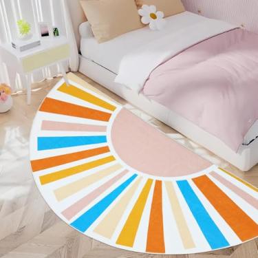 Imagem de Lacomfy Boho Kids Rug Half Circle Sun Rug for Boys Girls Bedroom 3x6Ft Half Round Playroom Nursery Mat for Children, Soft Washable Semicircle Carpet for Entryway, Indoor Home Decor, Pink/Blue