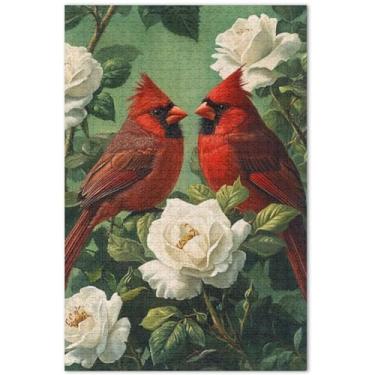 Imagem de Quebra-cabeça de pássaros vermelhos florais de Natal para adultos, 1000 peças, natureza, engraçado, jogos, presentes, mordaça, presente, arte animal, pintura a óleo, 75 x 40 cm
