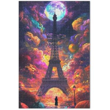 Imagem de Quebra-cabeça colorido da Torre Eiffel Paris 1000 peças para adultos divertidos paisagem boba arte animal flor, 75 x 40 centímetros