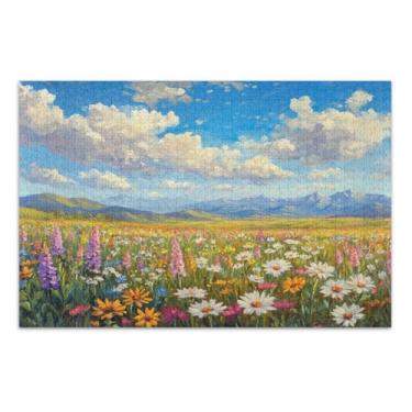 Imagem de Quebra-cabeças vibrantes de campo de flores silvestres 1000 peças, quebra-cabeças para adultos com letras nas costas