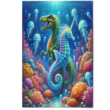 Imagem de Quebra-cabeça 1000 peças para adultos arte floral animal dinossauro bonito cavalo marinho paisagem quebra-cabeças divertidos elefantes brancos presentes, 1000 peças, 75 x 50 cm