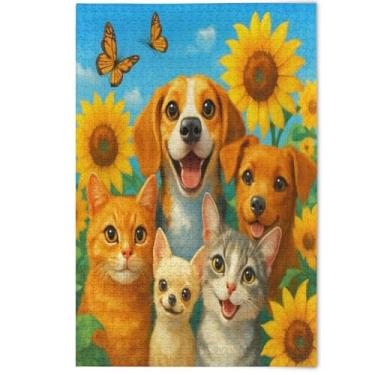 Imagem de Adult Jigsaw Puzzles 1000 Pieces Decorative Floral Art Painting Cute Cat Dog Animal Floral Cool Creative Puzzles Puzzle Funny, 1000 Pieces, 29.5" x 19.7"