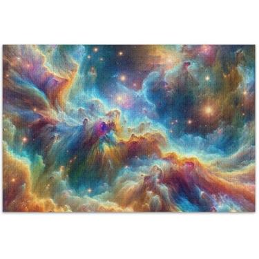 Imagem de Quebra-cabeça colorido com espaço estrelado nebulosa para adultos, 1000 peças, decoração de arte, pintura, quebra-cabeça divertido, presentes para amantes de quebra-cabeça, 75 x 40 cm