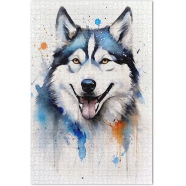 Imagem de Quebra-cabeça de 1000 peças, pintura em aquarela, cachorro do Alasca, decoração de arte, pintura exclusiva, quebra-cabeças, presentes para amantes de quebra-cabeças