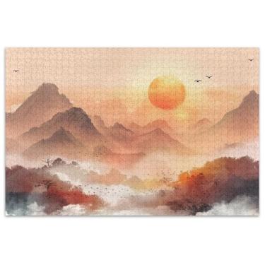Imagem de Quebra-cabeça de paisagem nascer do sol montanhas 500 peças adultos engraçado cena de outono floral animal