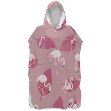 Imagem de Joisal Roupão para adultos, poncho de surfe, com capuz, toalha de praia, estampada, secagem rápida, poncho masculino e feminino, com capuz, branco, rosa, flamingo