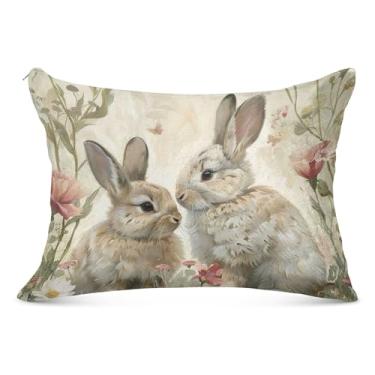Imagem de Spring Bunnies Coelho da Páscoa Grande Fronha com Zíper Poliéster Longo Padrão Queen King Fronha Decoração Fronha, Tamanho do Corpo, 53 cm x 137 cm