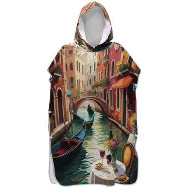 Imagem de Joisal Romântico Canal Veneziano Surf Poncho Trocador Roupão para Adultos Praia Moletom Toalha Floral Absorvente Feminino Ponchos com Capuz