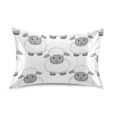 Imagem de Fronhas de cetim para cabelo bonito desenho animado ovelha branca padrão Queen King fronhas impressas refrescantes macias fronhas de cama capa tamanho padrão 66 cm x 50 cm