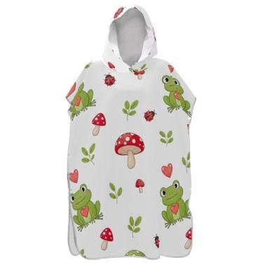 Imagem de Joisal Roupão de trocador de poncho de surfe branco fofo de sapos de desenho animado para Adul Poncho reutilizável masculino feminino com capuz toalha de natação com capuz