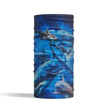 Imagem de Polaina de pescoço para ciclismo ao ar livre à prova de poeira à prova de vento cachecol de rosto padrão de peixe azul leve respirável chapéu