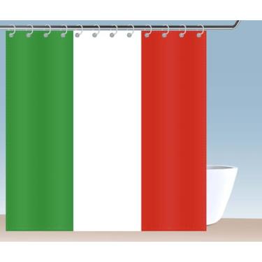 Imagem de Petite Pine Cortina de chuveiro com bandeira italiana de poliéster de 72 × 72 polegadas com ganchos e ilhós, decoração de banheiro italiano à prova d'água 182 × 182 cm, cortinas de acessórios de banho